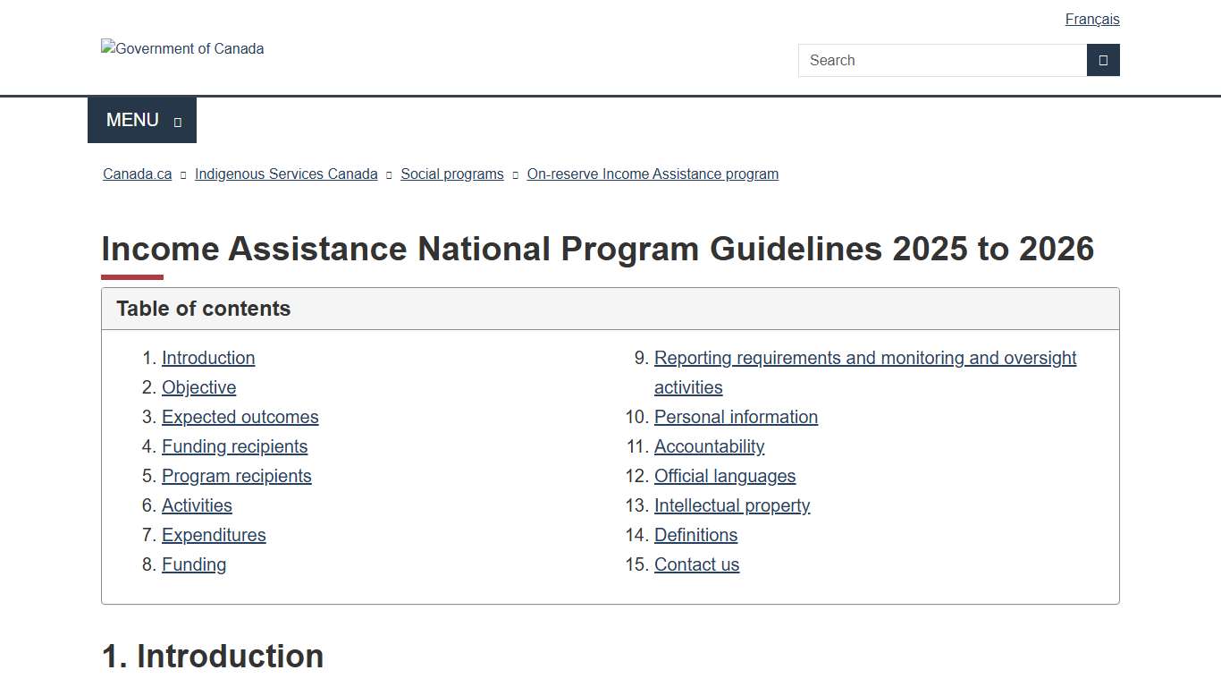 Income Assistance National Program Guidelines 2025 to 2026